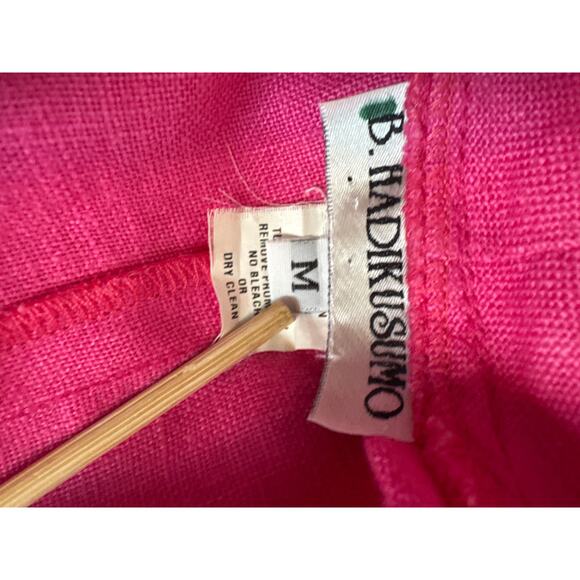Betty Hadikusumo 100% Linen Bright Pink Short Sleeve Blouse Womens Medium Resort - Picture 3 of 5